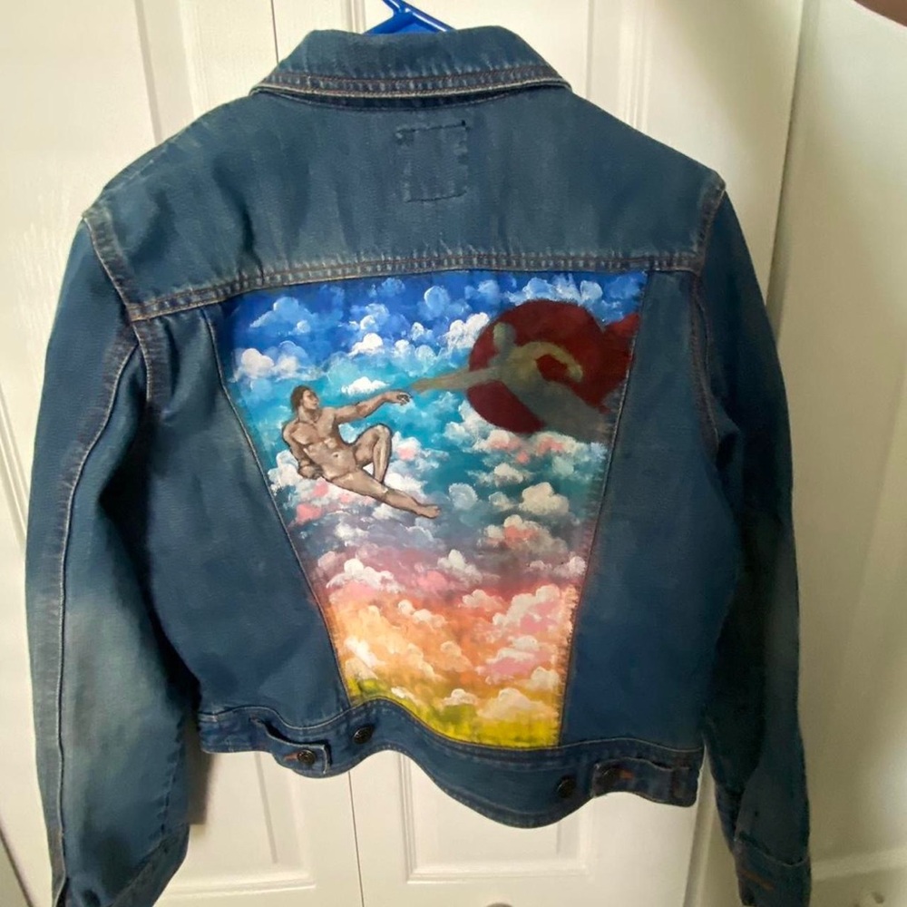 Jean Jacket with a Beautiful Hand-painted Back